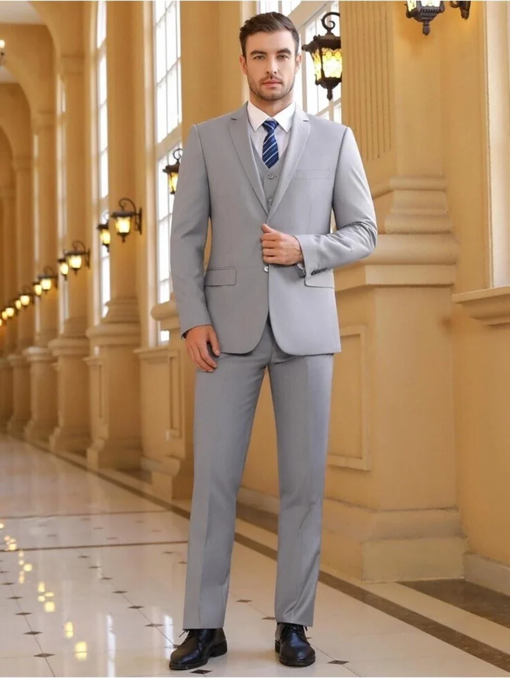 Cooper & Nelson Mens Suit Slim Fit  3 Piece Notch Lapel 1 Button L 38R